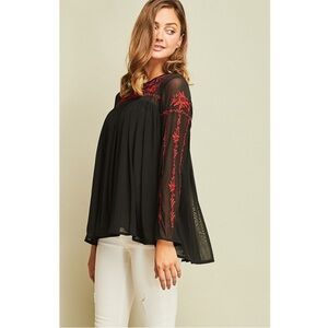 Black Mesh Red Embroidered Layered
Bohemian Top - Size: Medium - Like New 🖤
